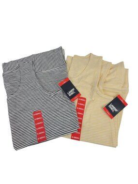 Lands End Women's Sleeveless Stripe Tunic Tank Top 2 Pack Black & Yellow Sz XS
